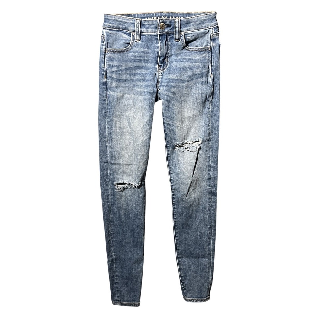 American Eagle‎ Outfitters Women's US 00 Regular Blue Distressed Ripped Skinny